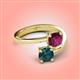 4 - Jianna 6.00 mm Cushion Rhodolite Garnet and Round London Blue Topaz 2 Stone Promise Ring 