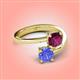 4 - Jianna 6.00 mm Cushion Rhodolite Garnet and Round Tanzanite 2 Stone Promise Ring 