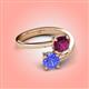 4 - Jianna 6.00 mm Cushion Rhodolite Garnet and Round Tanzanite 2 Stone Promise Ring 