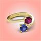 4 - Jianna 6.00 mm Cushion Rhodolite Garnet and Round Iolite 2 Stone Promise Ring 