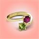 4 - Jianna 6.00 mm Cushion Rhodolite Garnet and Round Peridot 2 Stone Promise Ring 