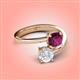 4 - Jianna 6.00 mm Cushion Rhodolite Garnet and Round White Sapphire 2 Stone Promise Ring 