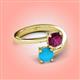 4 - Jianna 6.00 mm Cushion Rhodolite Garnet and Round Turquoise 2 Stone Promise Ring 