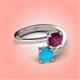 4 - Jianna 6.00 mm Cushion Rhodolite Garnet and Round Turquoise 2 Stone Promise Ring 