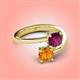 4 - Jianna 6.00 mm Cushion Rhodolite Garnet and Round Citrine 2 Stone Promise Ring 