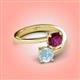 4 - Jianna 6.00 mm Cushion Rhodolite Garnet and Round Aquamarine 2 Stone Promise Ring 