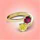 4 - Jianna 6.00 mm Cushion Rhodolite Garnet and Round Yellow Diamond 2 Stone Promise Ring 