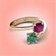 4 - Jianna 6.00 mm Cushion Rhodolite Garnet and Round Lab Created Alexandrite 2 Stone Promise Ring 