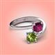 4 - Jianna 6.00 mm Cushion Rhodolite Garnet and Round Peridot 2 Stone Promise Ring 