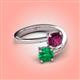 4 - Jianna 6.00 mm Cushion Rhodolite Garnet and Round Emerald 2 Stone Promise Ring 