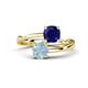1 - Jianna 6.00 mm Cushion Lab Created Blue Sapphire and Round Aquamarine 2 Stone Promise Ring 