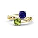 1 - Jianna 6.00 mm Cushion Lab Created Blue Sapphire and Round Peridot 2 Stone Promise Ring 