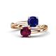 1 - Jianna 6.00 mm Cushion Lab Created Blue Sapphire and Round Rhodolite Garnet 2 Stone Promise Ring 