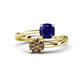1 - Jianna 6.00 mm Cushion Lab Created Blue Sapphire and Round Smoky Quartz 2 Stone Promise Ring 
