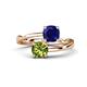 1 - Jianna 6.00 mm Cushion Lab Created Blue Sapphire and Round Peridot 2 Stone Promise Ring 