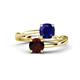 1 - Jianna 6.00 mm Cushion Lab Created Blue Sapphire and Round Red Garnet 2 Stone Promise Ring 