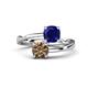 1 - Jianna 6.00 mm Cushion Lab Created Blue Sapphire and Round Smoky Quartz 2 Stone Promise Ring 