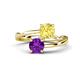 1 - Jianna 6.00 mm Cushion Lab Created Yellow Sapphire and Round Amethyst 2 Stone Promise Ring 