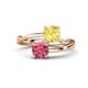 1 - Jianna 6.00 mm Cushion Lab Created Yellow Sapphire and Round Pink Tourmaline 2 Stone Promise Ring 