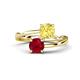1 - Jianna 6.00 mm Cushion Lab Created Yellow Sapphire and Round Ruby 2 Stone Promise Ring 