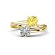 1 - Jianna 6.00 mm Cushion Lab Created Yellow Sapphire and GIA Certified Round Natural Diamond 2 Stone Promise Ring 