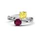 1 - Jianna 6.00 mm Cushion Lab Created Yellow Sapphire and Round Rhodolite Garnet 2 Stone Promise Ring 