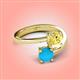 4 - Jianna 6.00 mm Cushion Lab Created Yellow Sapphire and Round Turquoise 2 Stone Promise Ring 