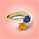 4 - Jianna 6.00 mm Cushion Lab Created Blue Sapphire and Round Citrine 2 Stone Promise Ring 