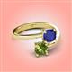 4 - Jianna 6.00 mm Cushion Lab Created Blue Sapphire and Round Peridot 2 Stone Promise Ring 