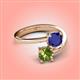 4 - Jianna 6.00 mm Cushion Lab Created Blue Sapphire and Round Peridot 2 Stone Promise Ring 