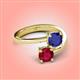 4 - Jianna 6.00 mm Cushion Lab Created Blue Sapphire and Round Ruby 2 Stone Promise Ring 