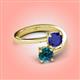 4 - Jianna 6.00 mm Cushion Lab Created Blue Sapphire and Round Blue Diamond 2 Stone Promise Ring 