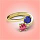 4 - Jianna 6.00 mm Cushion Lab Created Blue Sapphire and Round Pink Tourmaline 2 Stone Promise Ring 