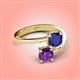 4 - Jianna 6.00 mm Cushion Lab Created Blue Sapphire and Round Amethyst 2 Stone Promise Ring 