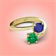 4 - Jianna 6.00 mm Cushion Lab Created Blue Sapphire and Round Emerald 2 Stone Promise Ring 