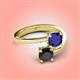 4 - Jianna 6.00 mm Cushion Lab Created Blue Sapphire and Round Black Diamond 2 Stone Promise Ring 