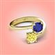 4 - Jianna 6.00 mm Cushion Lab Created Blue Sapphire and Round Lab Created Yellow Sapphire 2 Stone Promise Ring 