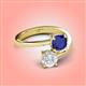 4 - Jianna 6.00 mm Cushion Lab Created Blue Sapphire and Round White Sapphire 2 Stone Promise Ring 