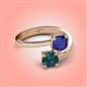 4 - Jianna 6.00 mm Cushion Lab Created Blue Sapphire and Round London Blue Topaz 2 Stone Promise Ring 