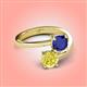 4 - Jianna 6.00 mm Cushion Lab Created Blue Sapphire and Round Yellow Diamond 2 Stone Promise Ring 