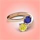 4 - Jianna 6.00 mm Cushion Lab Created Blue Sapphire and Round Yellow Diamond 2 Stone Promise Ring 