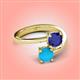 4 - Jianna 6.00 mm Cushion Lab Created Blue Sapphire and Round Turquoise 2 Stone Promise Ring 