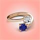 4 - Jianna 6.00 mm Cushion Forever Brilliant Moissanite and Round Blue Sapphire 2 Stone Promise Ring 