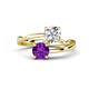 1 - Jianna 6.00 mm Cushion Forever Brilliant Moissanite and Round Amethyst 2 Stone Promise Ring 