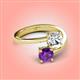 4 - Jianna 6.00 mm Cushion Forever Brilliant Moissanite and Round Amethyst 2 Stone Promise Ring 