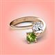 4 - Jianna 6.00 mm Cushion Forever Brilliant Moissanite and Round Peridot 2 Stone Promise Ring 