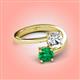 4 - Jianna 6.00 mm Cushion Forever Brilliant Moissanite and Round Emerald 2 Stone Promise Ring 