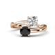 1 - Jianna 6.00 mm Cushion Forever Brilliant Moissanite and Round Black Diamond 2 Stone Promise Ring 