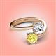 4 - Jianna 6.00 mm Cushion Forever Brilliant Moissanite and Round Lab Created Yellow Sapphire 2 Stone Promise Ring 