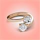 4 - Jianna 6.00 mm Cushion Forever Brilliant Moissanite and Round White Sapphire 2 Stone Promise Ring 